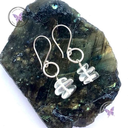 Clear Quartz Nugget Chip Silver Hoop Earrings